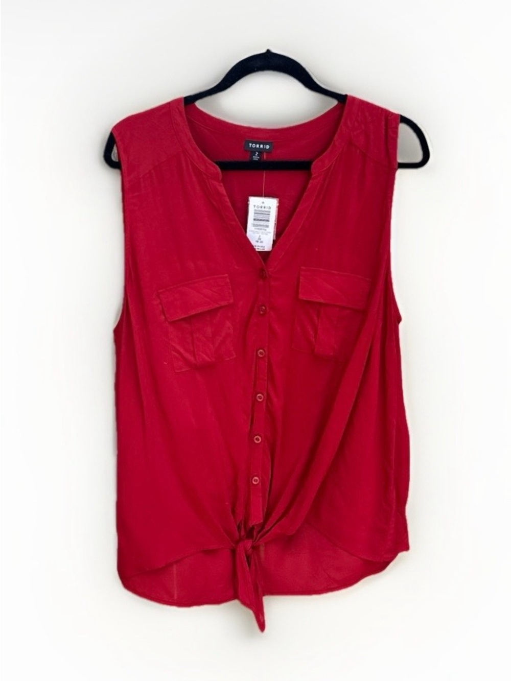 Torrid Red Sleeveless Tie Front Button Up Blouse Top Womens Plus Size‎ 2 NEW